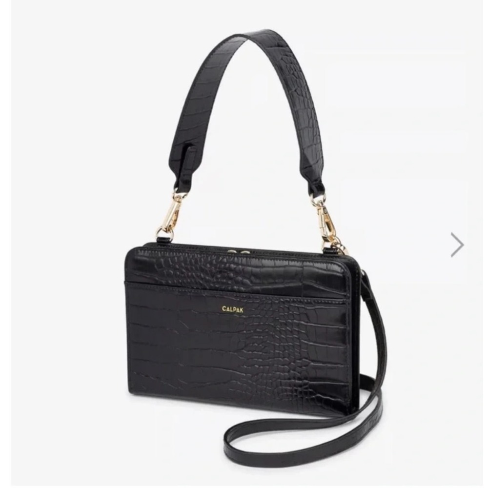 $150 Calpak Travel Wallet Crossbody Black Croc Passport Organizer Bag - NWOT